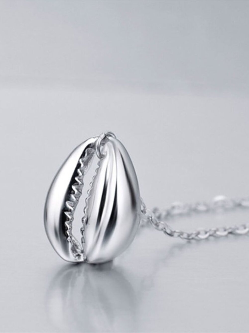 Silver Cowrie Shell Pendant Necklace Boho Beach Coastal Ocean Seashell Gift